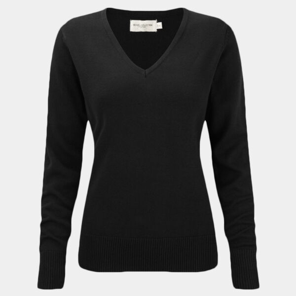 Russell Collection Ladies Cotton Acrylic V Neck Sweater Thumbnail
